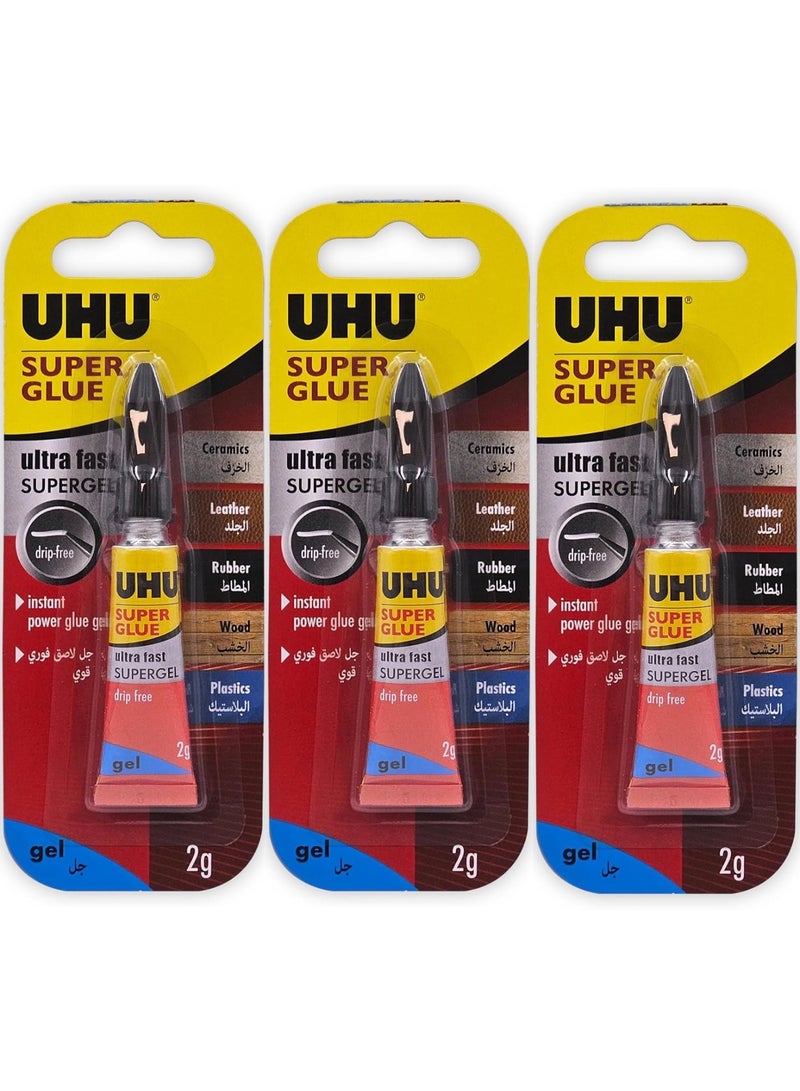 3-Piece Ultra Fast Super Glue Gel Type 2g Content